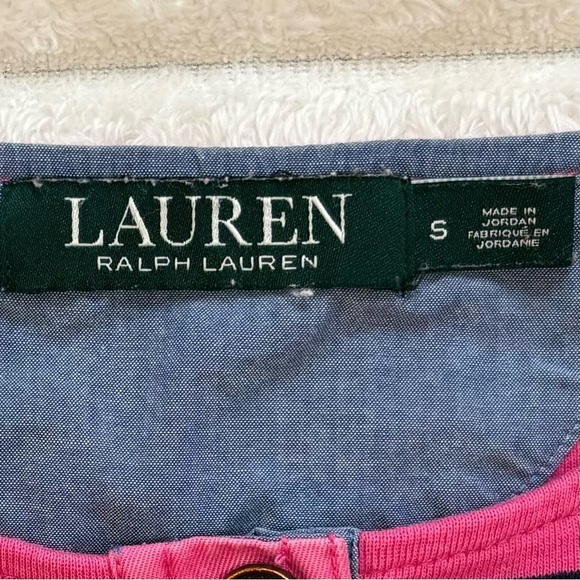 LAUREN Ralph Lauren Button Down Henley Blouse Pink Navy Blue Small - Picture 3 of 9